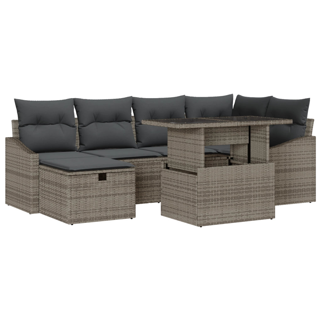 Set Divano da Giardino 7 Pezzi con Cuscini Grigi in Rattan Polietilene