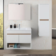 Mobile bagno sospeso 80 cm bianco e rovere con ante e vano a giorno Kleo