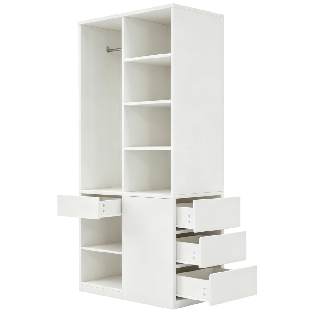 Armadio con ripiani, cassetti e asta appendiabiti 70 x 50 x 170 cm, colore bianco