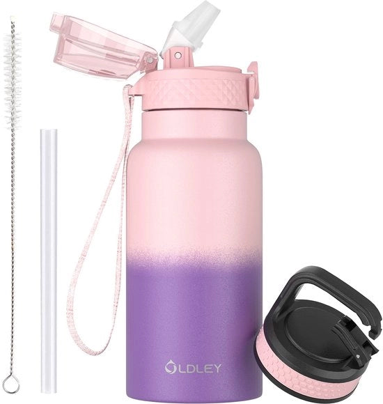 Bottiglia di acqua per bambini in acciaio inossidabile da 500 ml con beccuccio e due coperchi, bottiglie di acqua termo-isolanti in metallo per bambini, ragazzi, bambini piccoli, ragazzi, bevande calde e fredde, BPA libero.