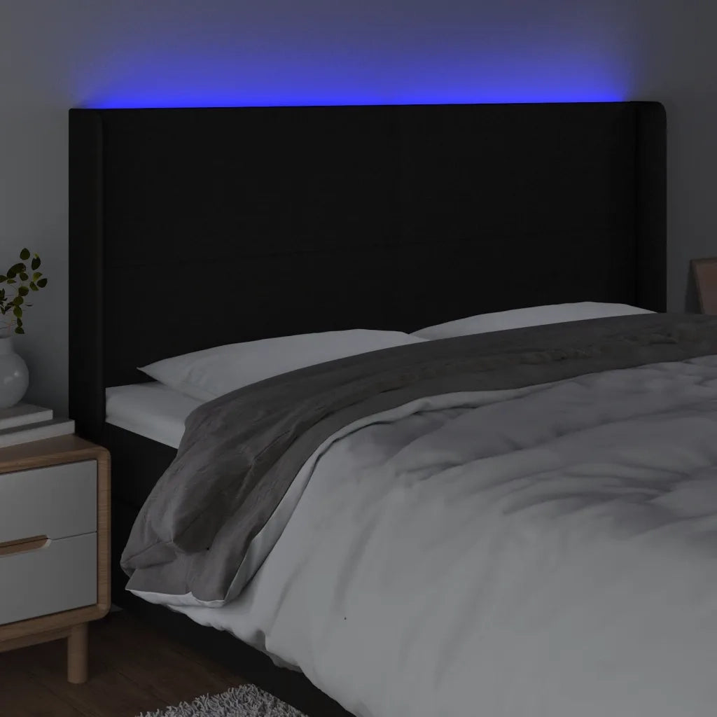 Testiera a LED Nera 203x16x118/128 cm in Tessuto 3123792