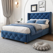 Letto Imbottito Singolo con Testiera e Rete a Doghe ¨C MINIMAL ¨C Velluto Blu 90x200