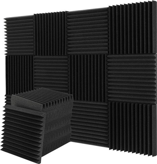 Pannelli di schiuma acustica isolanti del suono neri 24 pezzi per isolamento acustico in casa o studio