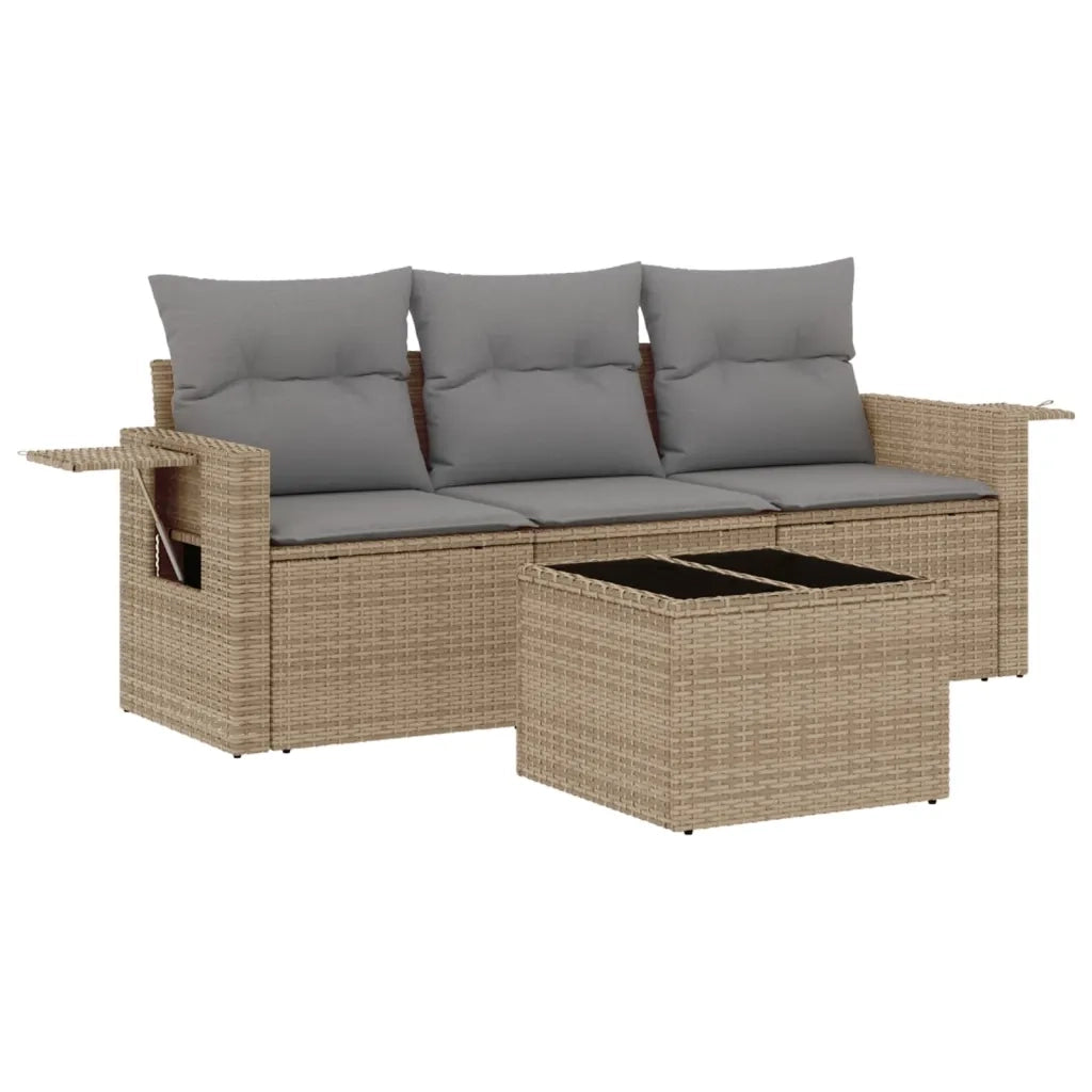 Set Divano da Giardino 4 pz con Cuscini Beige in Polyrattan 3252206