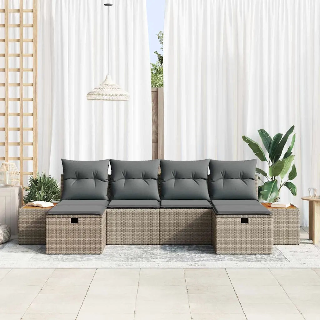 Set Divano da Giardino con cuscino 6 pcs Grigio polyrattan