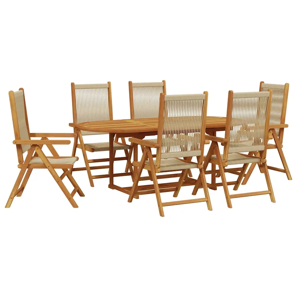 Set Pranzo da Giardino 7 pz Beige Polipropilene/ Legno Massello