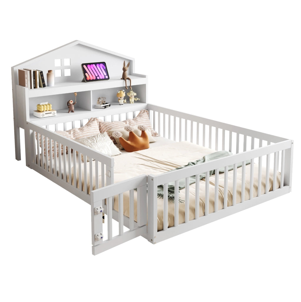 Letto a casetta per bambini 140x200 cm bianco con lavagna
