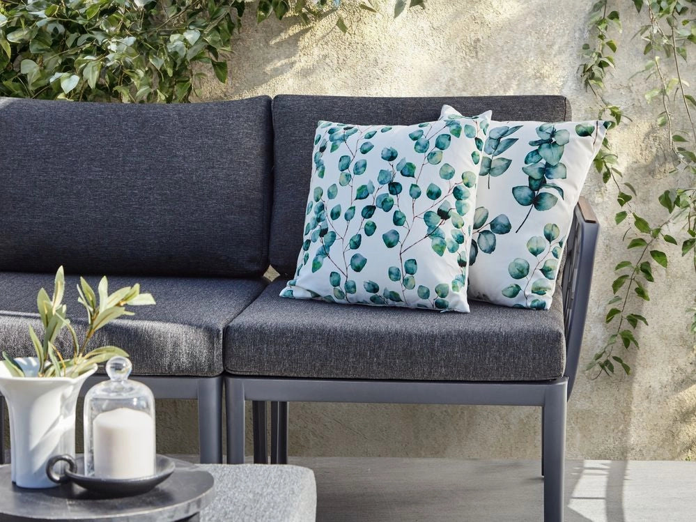 Set di 2 cuscini da esterno in poliestere verde 45 x 45 cm con motivo a foglie Accessorio da giardino