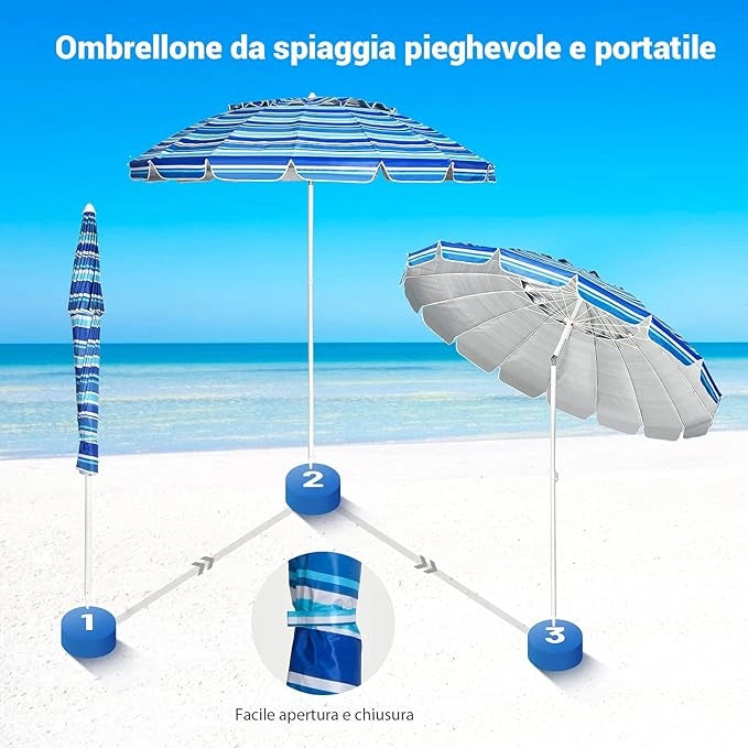 Ombrellone da Spiaggia 2,43 m, Ombrellone Portatile da Esterno con Borsa di Trasporto, con Protezione Solare, Ideale per Spiaggia, Balcone, Giardino(Blu navy)