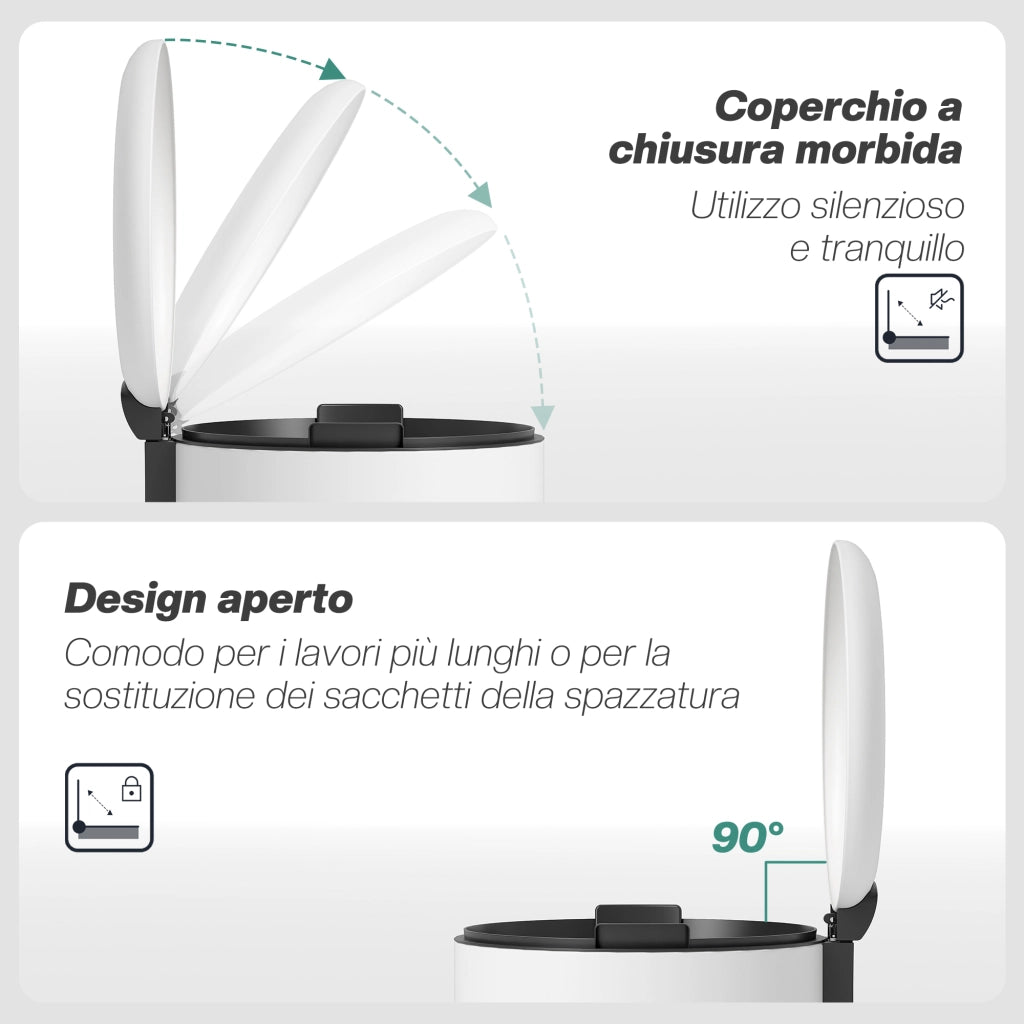 Pattumiera a Pedale da 30L con Coperchio a Chiusura Morbida, in Metallo e PP, 36x30x63.5 cm, Bianco Crema