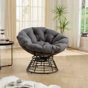 Poltrona Papasan Girevole Ergonomica con Cuscino Imbottito per Soggiorno Camera o Terrazza in Acciaio Grigio 92 x 67 cm