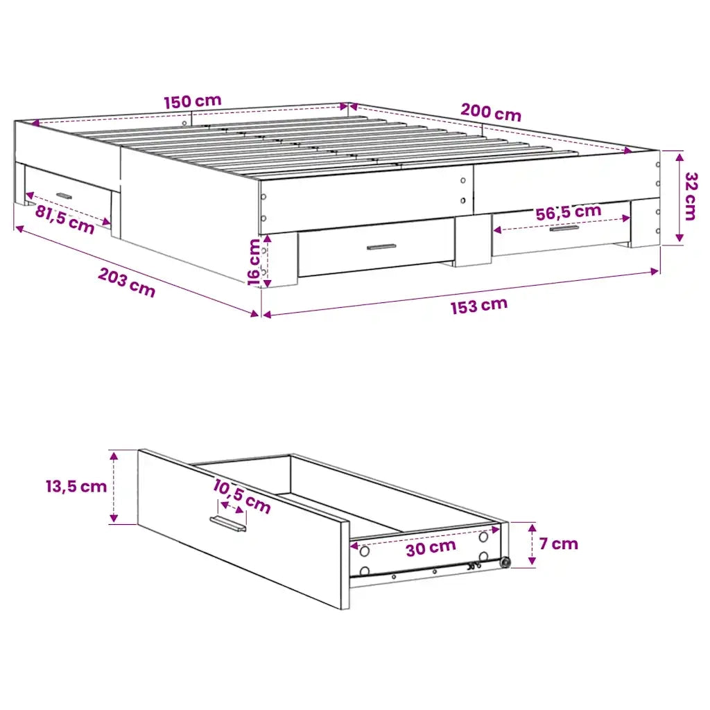 Giroletto Cassetti Rovere Sonoma 150x200 cm Legno Multistrato 3280379