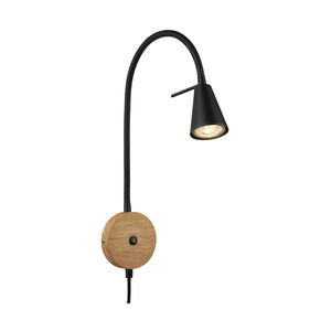Applique Contemporanea Tusa Metallo Legno Nero 1 Luce Gu10 3000K