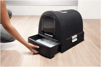 Curver Keter Lettiera per Gatti Petlife con coperchio, lettiera con paletta, moderno effetto rattan intrecciato, antracite, 51,5 x 38,5 x 40 cm