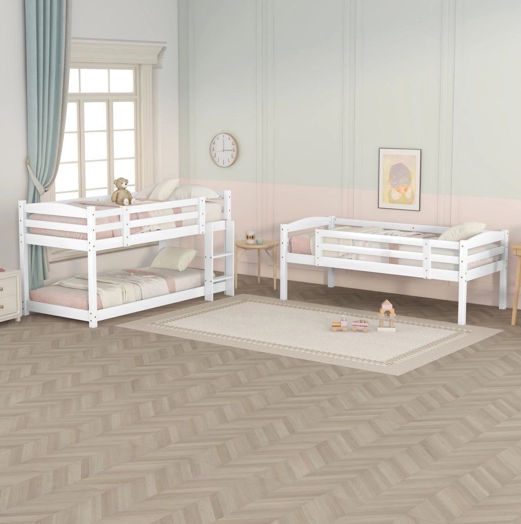 Letto a castello triplo per bambini 90x200 cm bianco