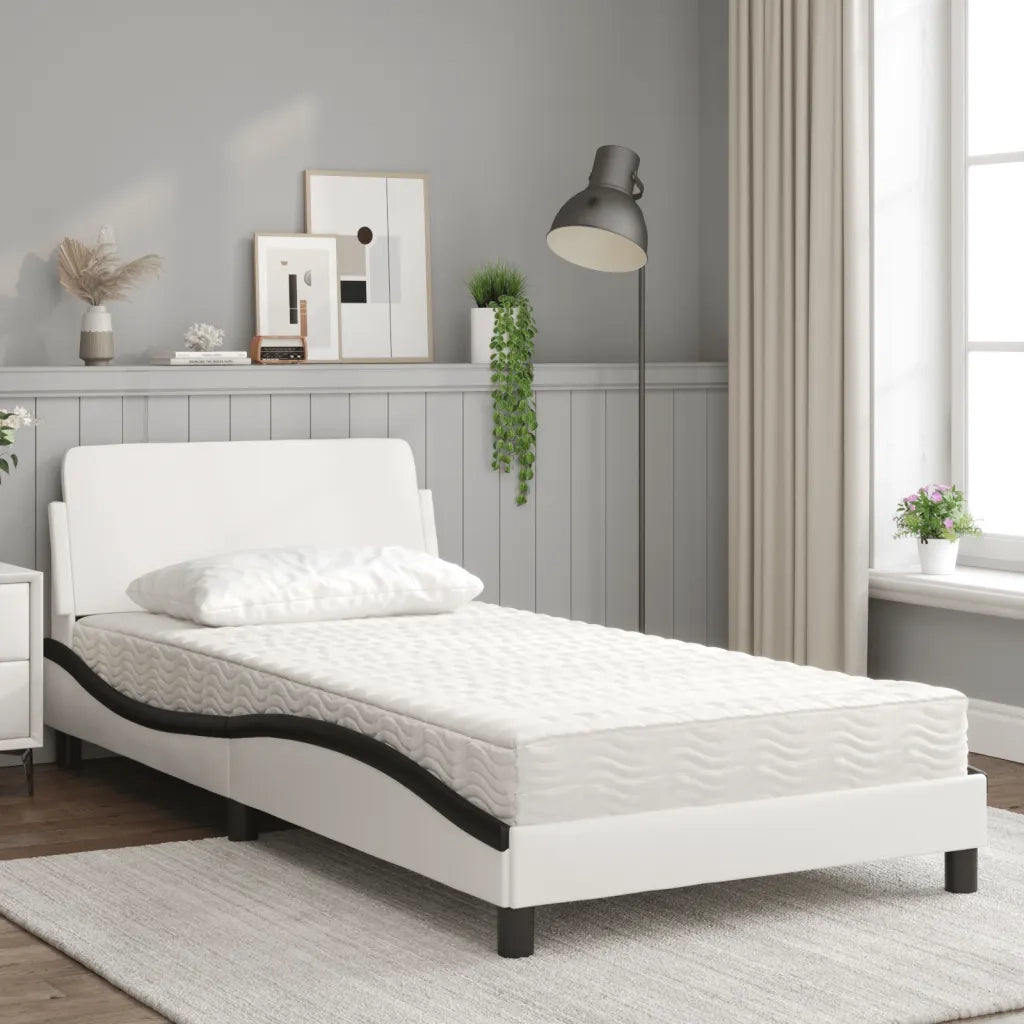 Letto con Materasso Dover Bianco e Nero 100x200 cm in Similpelle