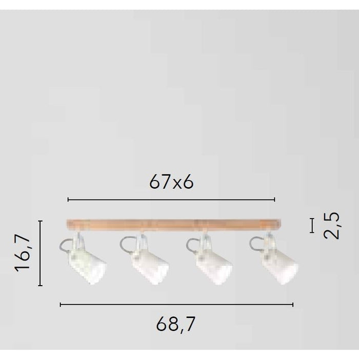 APPLIQUE EDA 4X E14 69X17XH13CM BIANCA / LEGNO.