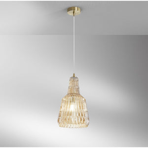 LAMPADARIO GALWAY IN VETRO COLORE AMBRA 1XE27 DIAMETRO CM.23X150H.