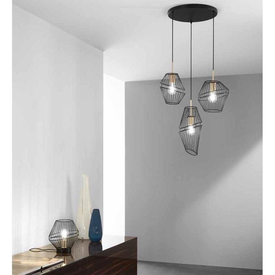 LAMPADARIO KIKO 3X E27 42X40XH150CM NERA/ORO.