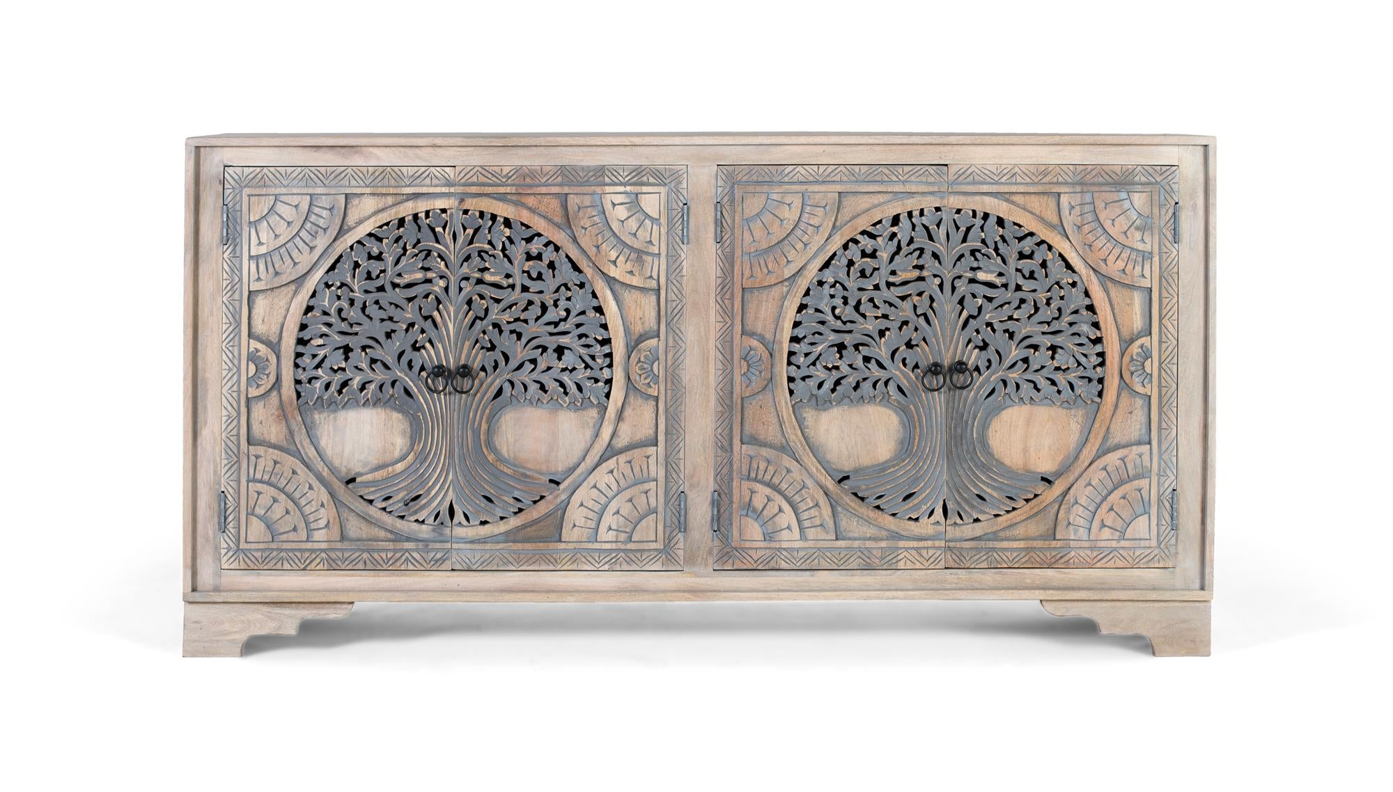 Credenza in legno di mango con 4 ante decorate a mano