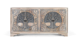 Credenza in legno di mango con 4 ante decorate a mano