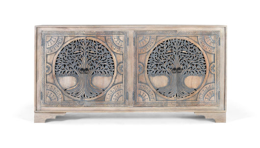 Credenza in legno di mango con 4 ante decorate a mano
