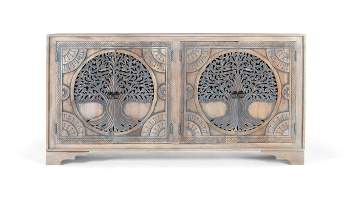 Credenza in legno di mango con 4 ante decorate a mano