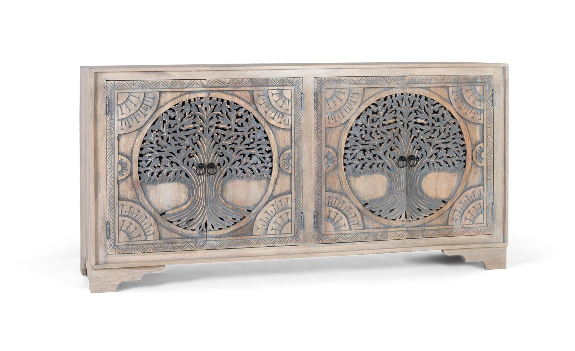 Credenza in legno di mango con 4 ante decorate a mano