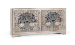 Credenza in legno di mango con 4 ante decorate a mano