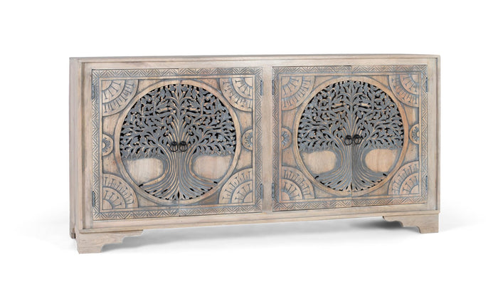 Credenza in legno di mango con 4 ante decorate a mano