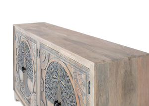 Credenza in legno di mango con 4 ante decorate a mano