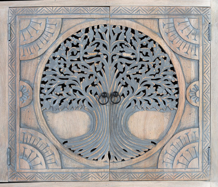 Credenza in legno di mango con 4 ante decorate a mano