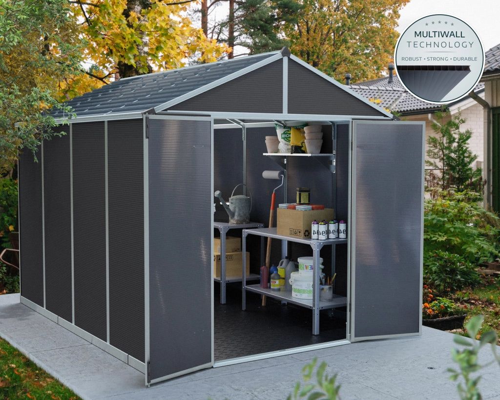 Casetta Da Giardino in Policarbonato Ultra Resistente Rubicon  303X237X235  cm Grigio Scuro
