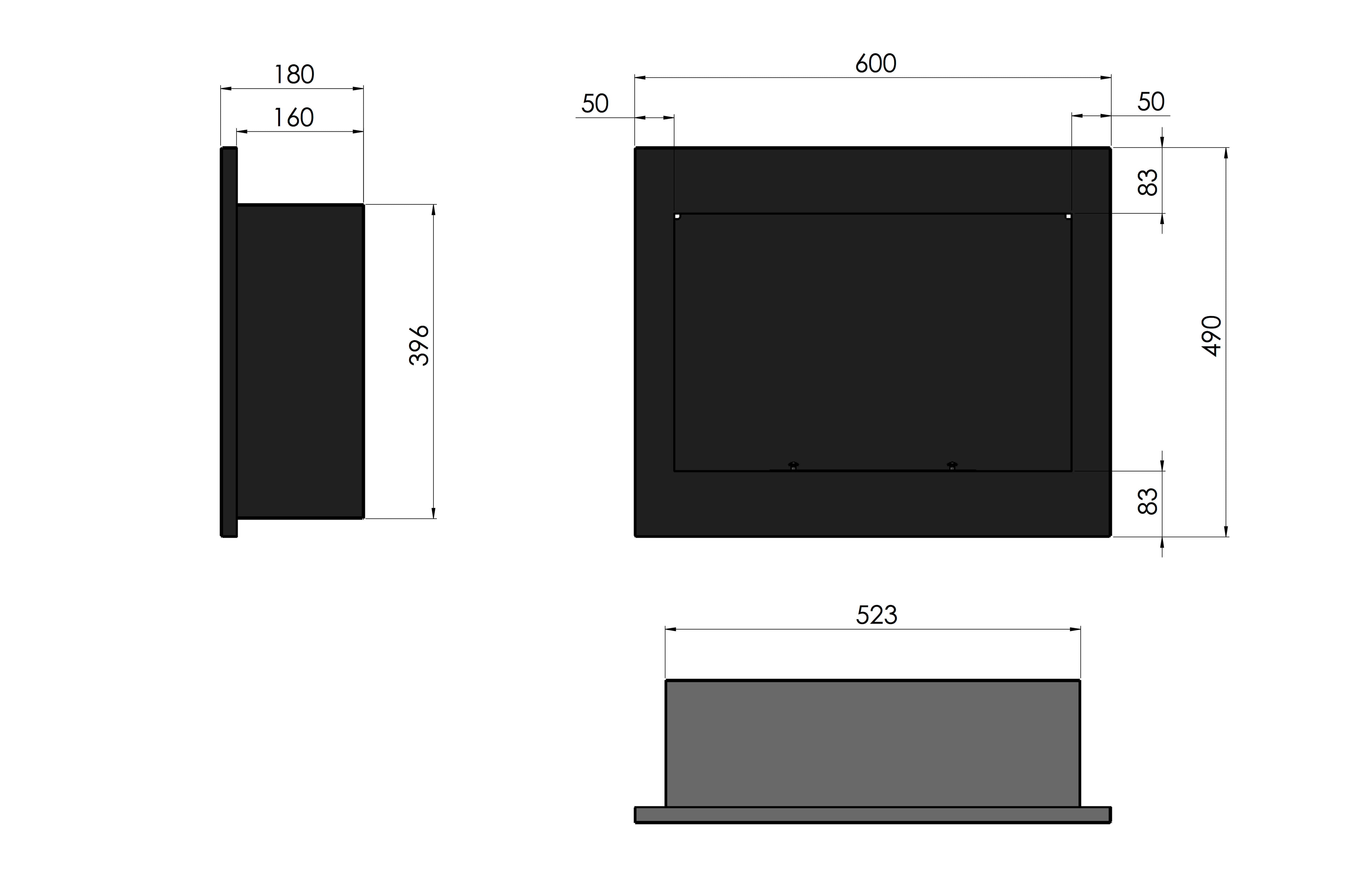 Camino a Bioetanolo da Parete/Incasso 60x49 cm Frame 600 Nero con Vetro