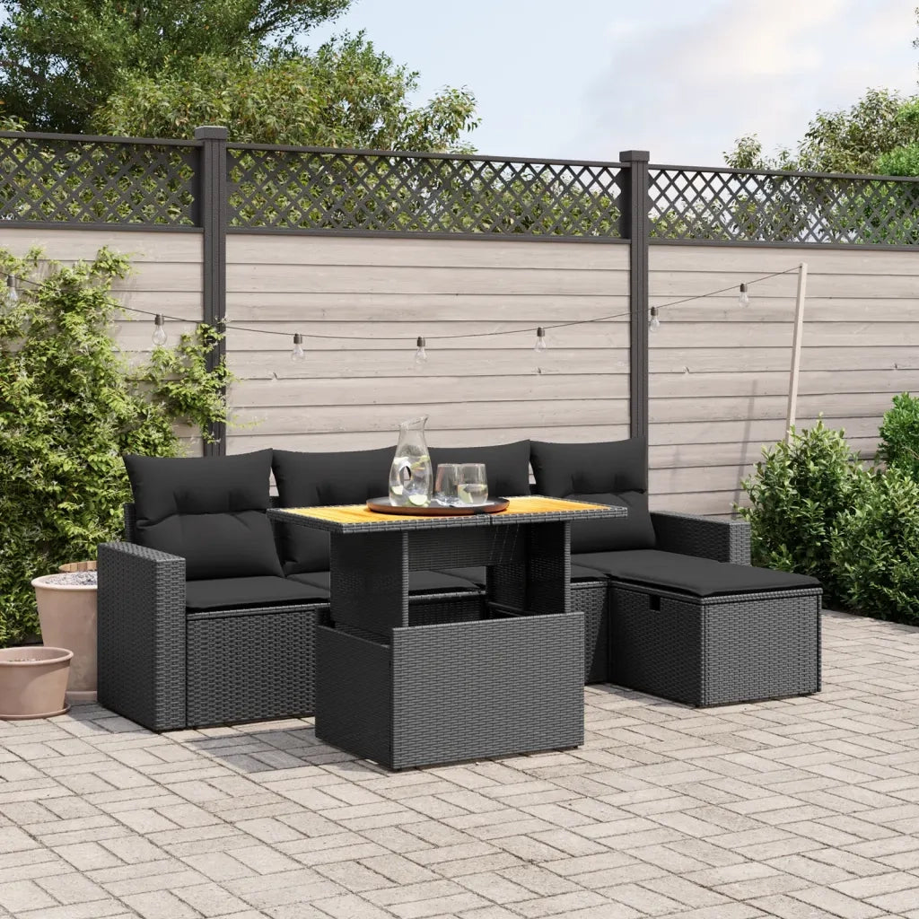 Set Divano da Giardino 6 pz con Cuscini Nero in Polyrattancod mxl 112879