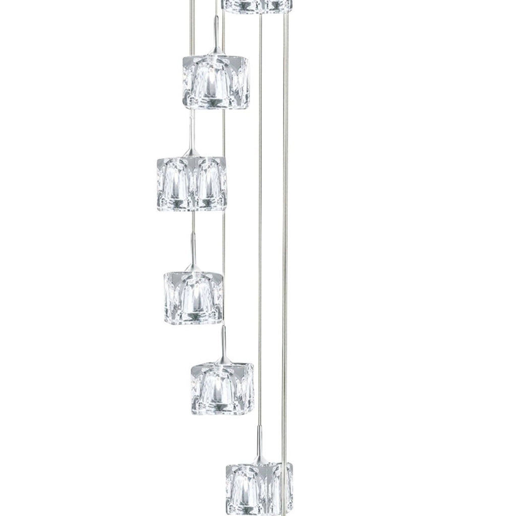 Lampadario Contemporaneo Ice Cube Acciaio Cromo Vetro Trasp Led 4875W 3000K