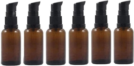 Tre set di flaconi di vetro in colore ambra vuoto, formato di viaggio, pompe per liquidi - dispenser per creme, lotioni e fondotinta (30 ml/1 oz) - Utile per prodotti da toeletta in viaggio