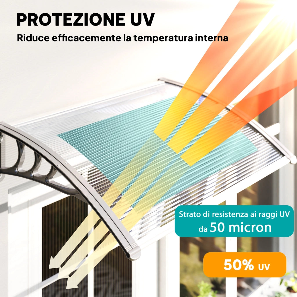 Tettoia da Esterno in Policarbonato Anti-UV ¨C zephmum ¨C Grigio 100x80 cm