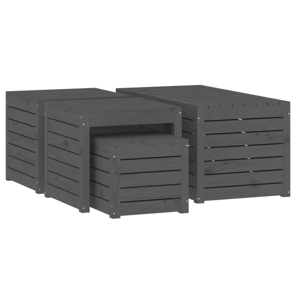 Set di 4 contenitori da giardino in legno massello di pino grigio 02_0013181