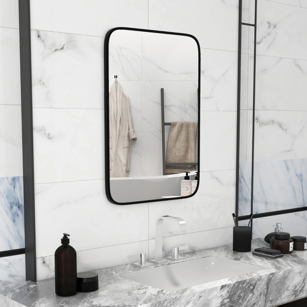 Specchio da bagno rettangolare 70x50cm con pellicola antifrantumazione viti di espansione, Specchio in alluminio-Specchi da parete