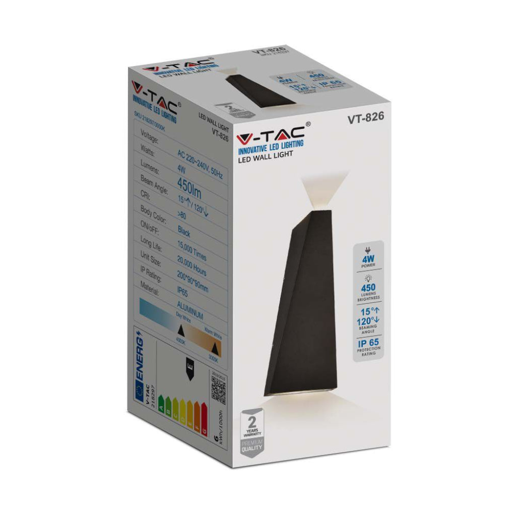 Luce led a parete da esterno 4w Wall Light Black Body Body IP65 3000K