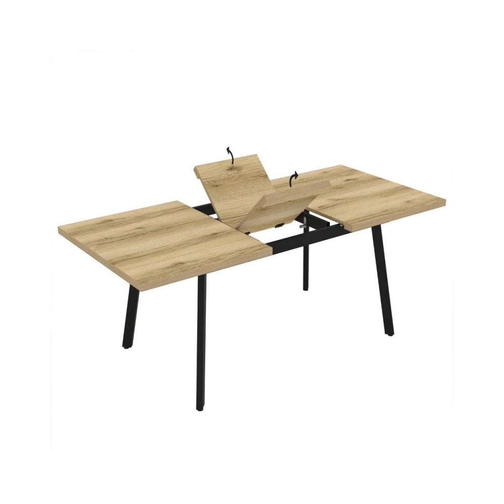 Tavolo allungabile Lini piano colore rovere e gambe in metallo nero 138x85x76h