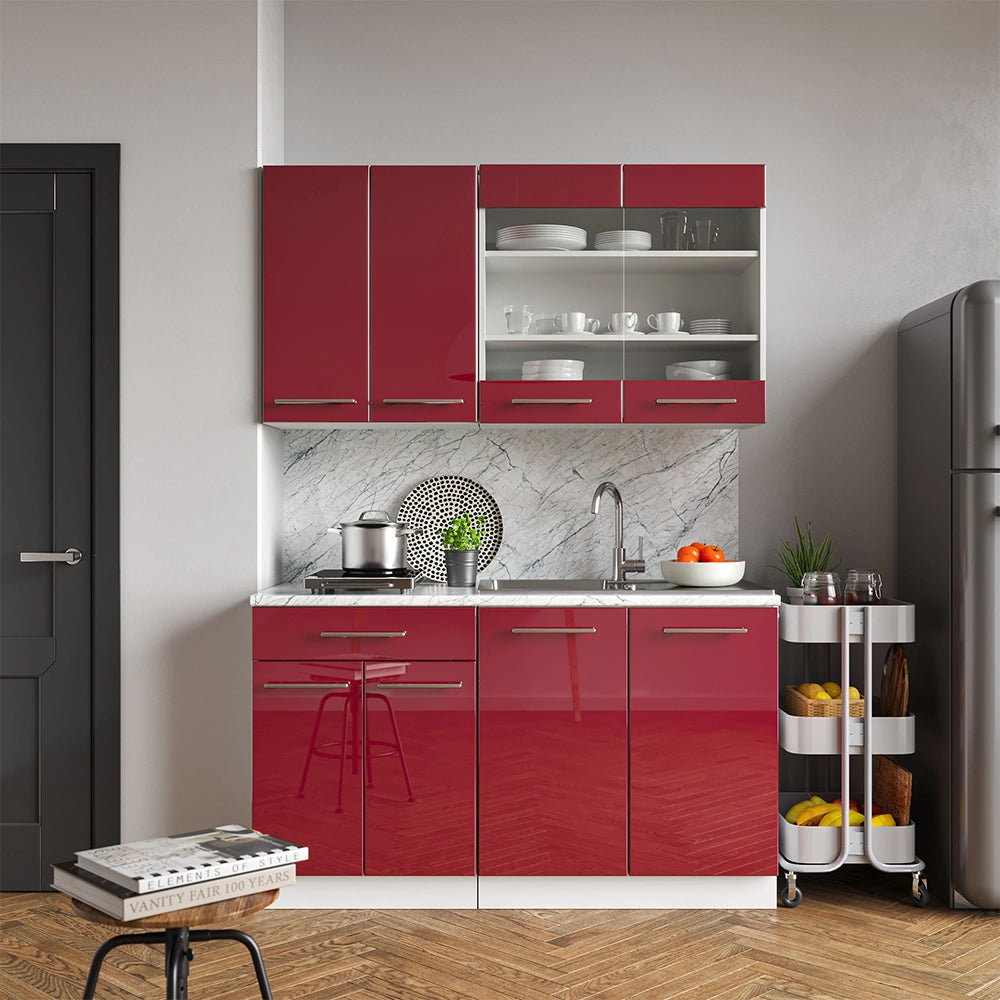 Vicco Cucina completa Bordeaux lucido/bianco 140 cm senza piano di lavoro