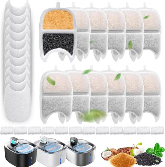 12 filtri attivi a carbone per fontana per gatti da 4 litri con sensore di movimento (YPD-C004) - Sostituzione filtro a spugna e filtro a schiuma con carbone attivo