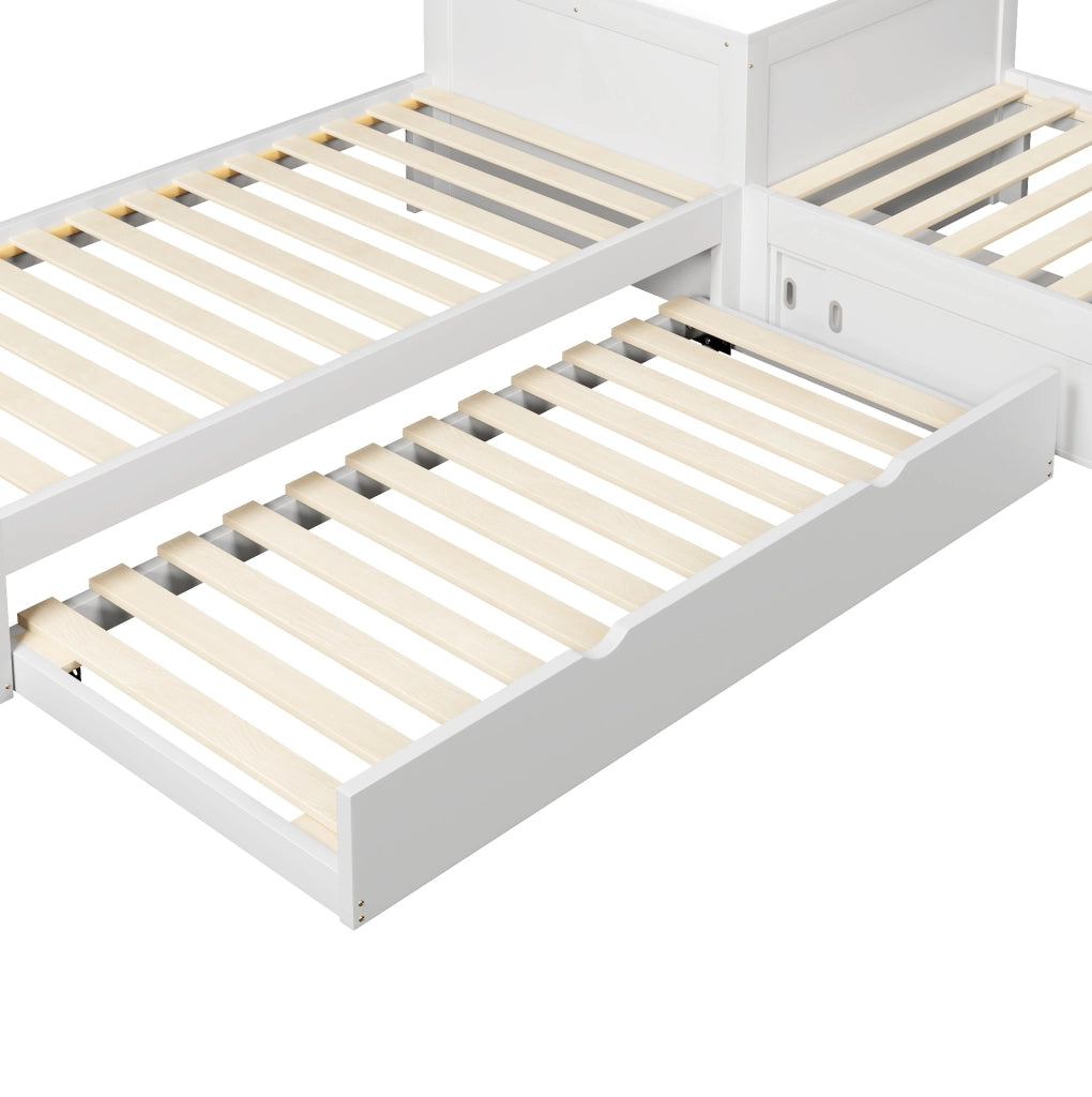 Letto singolo a L 90x200 cm con letto estraibile e LED
