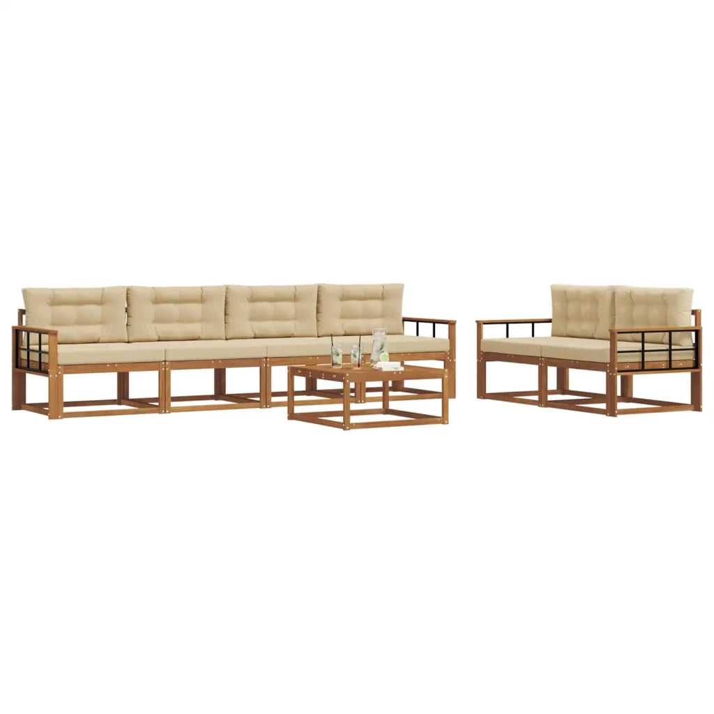 Set di divani da esterno con cuscino 7 pcs Naturale e Beige