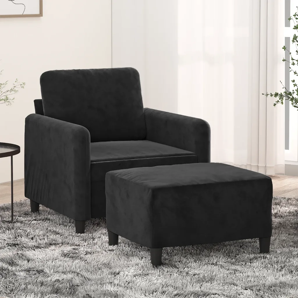 Poltrona con Poggiapiedi Nero 60 cm in Velluto