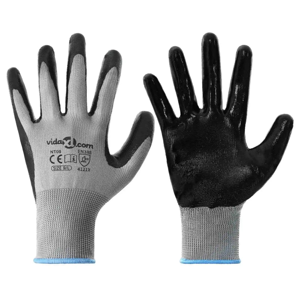 Guanti da Lavoro 24 pcs Grigio e Nero 9 / l Poliestere 42020705