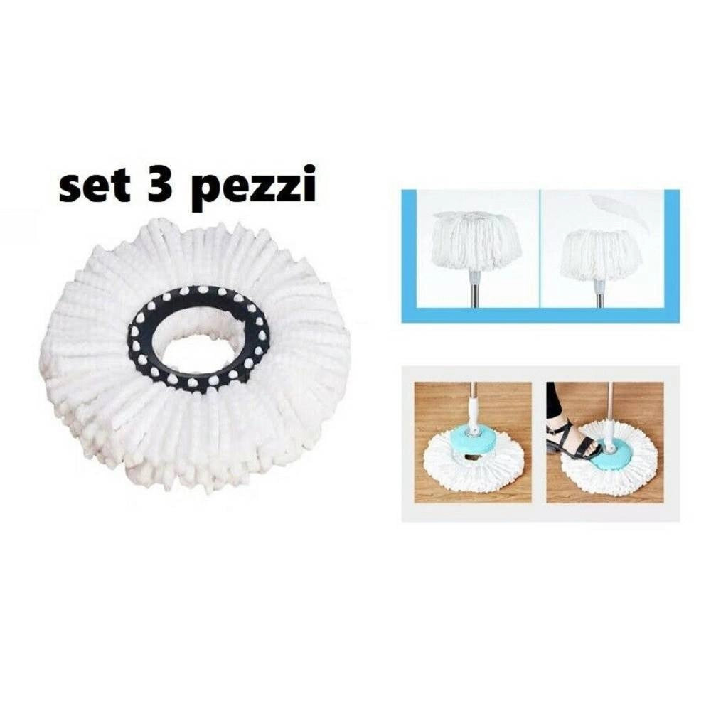 Trade Shop - Set 3 Pz Ricambio Singolo Rotomop Mocio In Microfibra Roto Mop Super Five X5 -