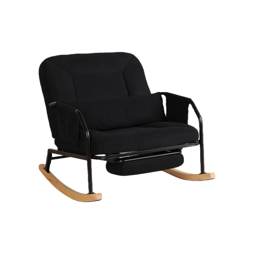 POLTRONA A DONDOLO Reclinabile 82x62 cm Velluto Nero con poggiapiedi estraibile
